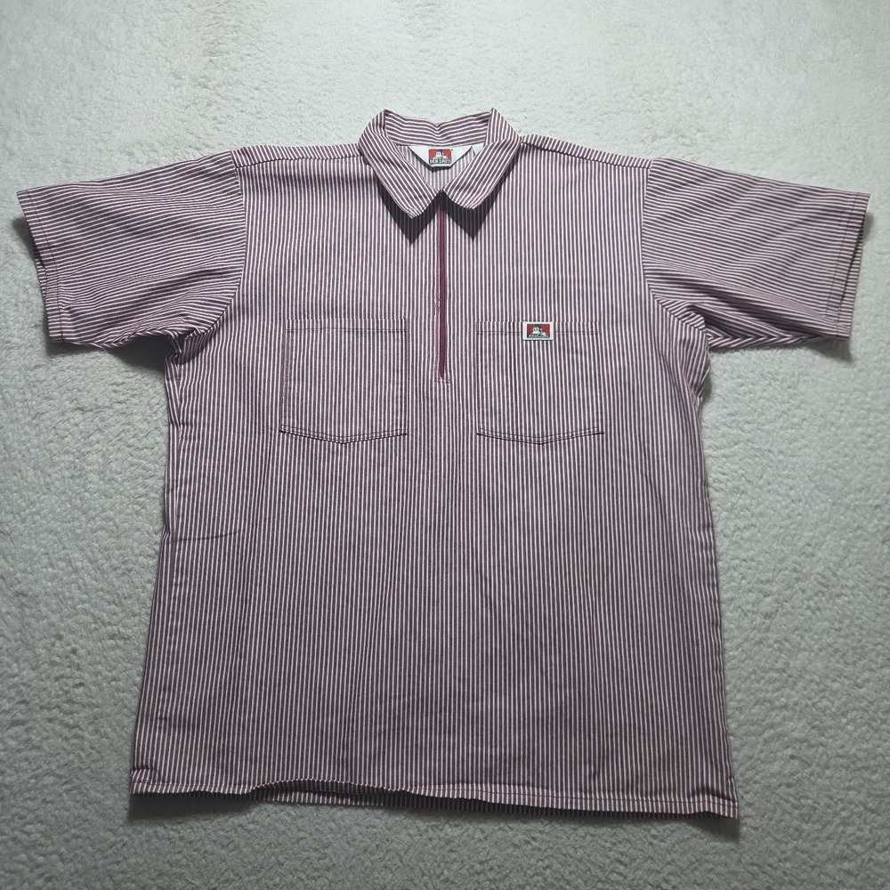Vintage Rare BEN DAVIS Men's Half Zip Red Striped Work Shirt Size Large USA